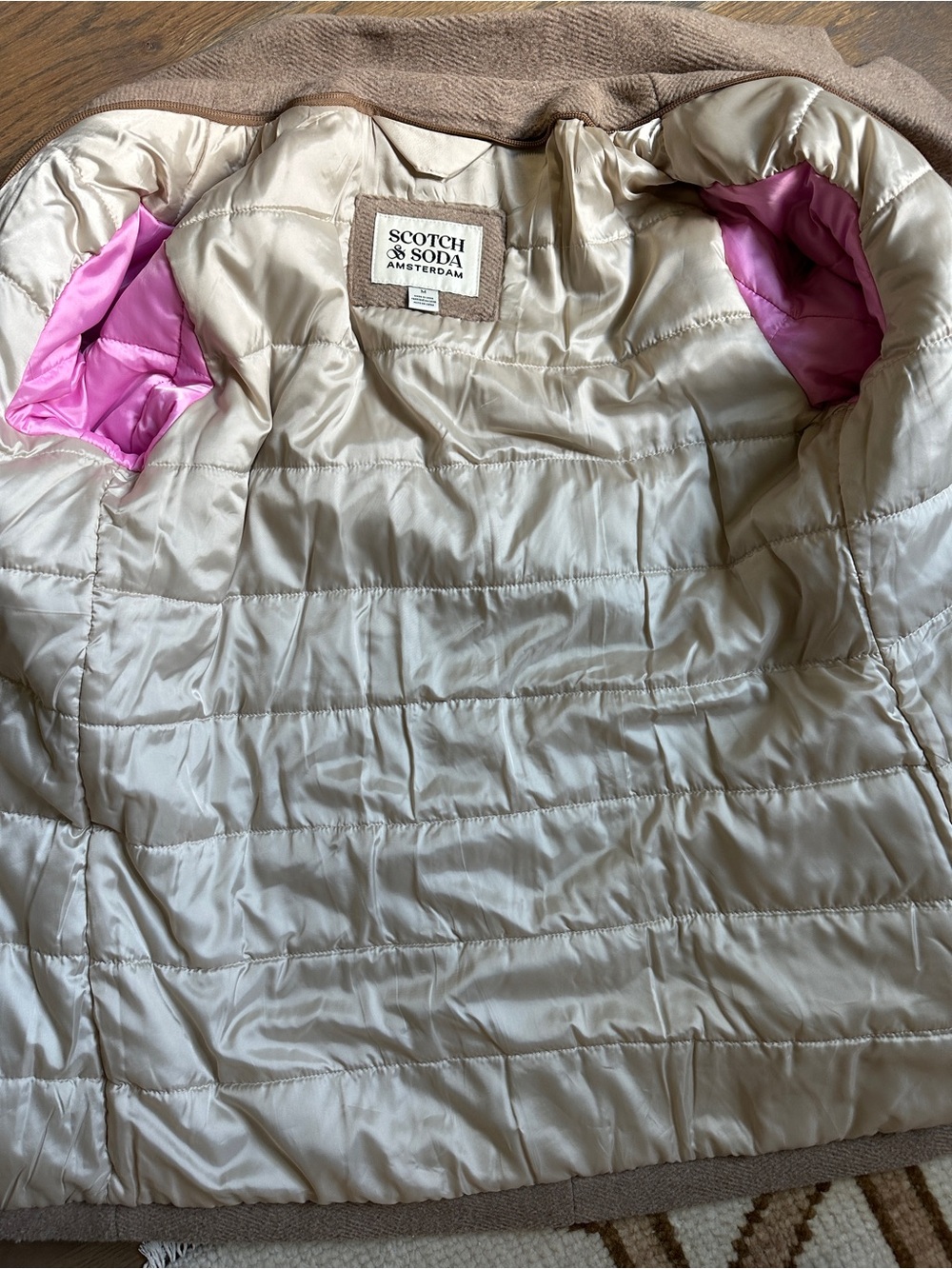 Scotch & Soda Taupe Removable Hood Double-Breasted Coat - Picture 12 of 13